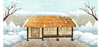 겨울의 초가집